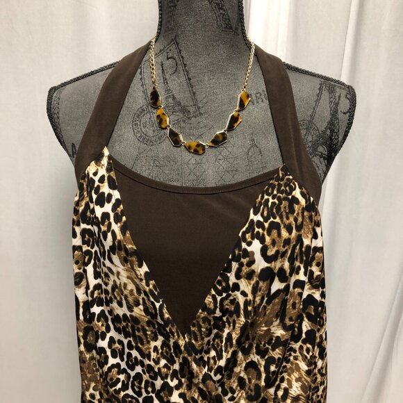 IZ Byer California Halter Top Womens Size XL Brown Animal Print Layered Look - Picture 2 of 6